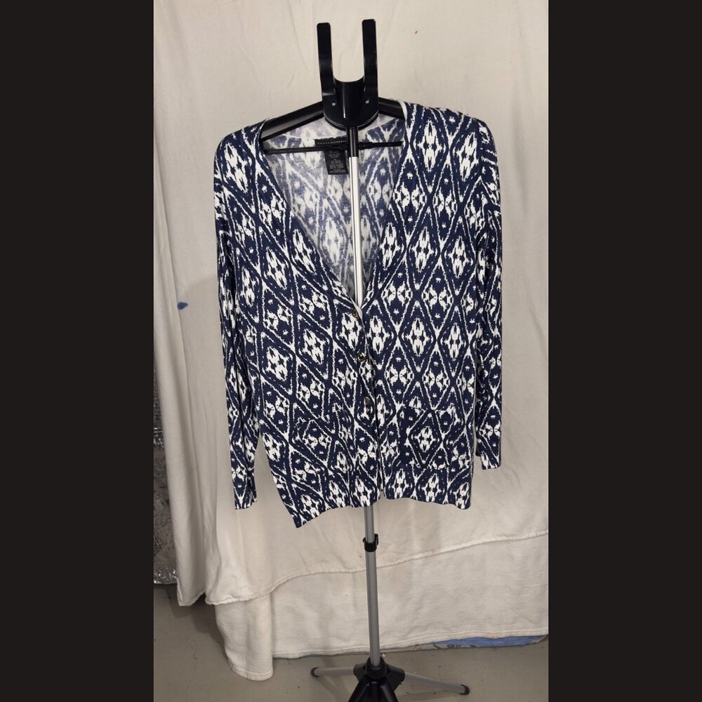 Grace Elements Women’s‎ Top Size XL Blue White Asymmetrical Print Blouse